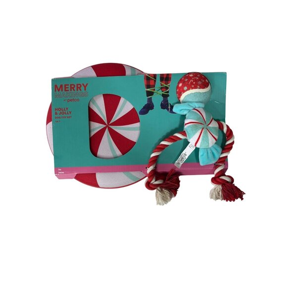 Petco Merry Makings Holly  Jolly Dog Toy Set Rope Plush Red Green New - Picture 1 of 7